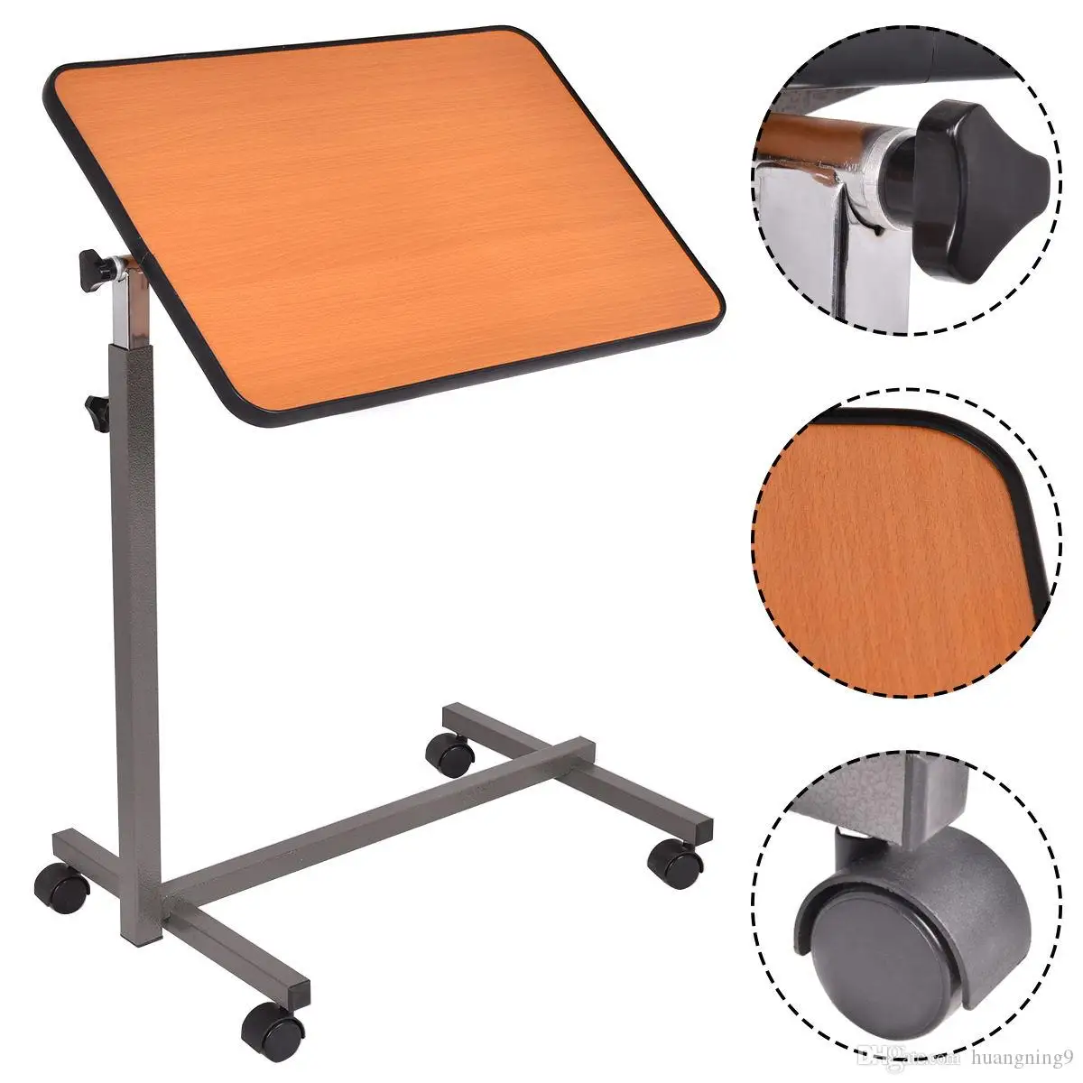 Overbed Rolling Table Over Bed Laptop Food Tray Hospital Desk with Tilting Top