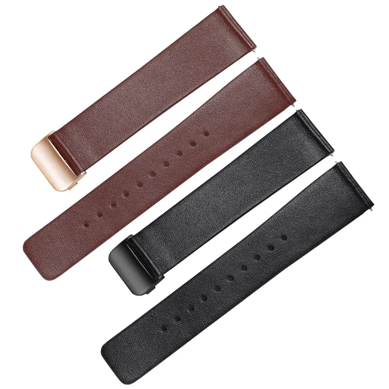 Ultrathin Soft Genuine leather watchband 18 20 22mm black brown wristband with folding buckle for men and women Quick release