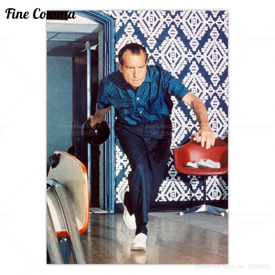 Richard Nixon Bowling Vintage Photo Poster US President Wall Art Canvas Print Home Decoration Retro Photo Print Home Decor Gift