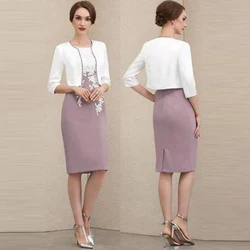 2024 Elegant Short Mother Dresses Lavender Lace Applique Mother of the Groom Gowns With Jacket Wedding Guest Gowns Knee Length