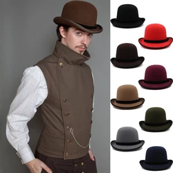 Men Women Oval Top Classical Wool Bowler Hat Roll Rim Derby Cap Sunhat Party Street Style Adjustable Size US 7 1/8-7 3/8 UK M-L