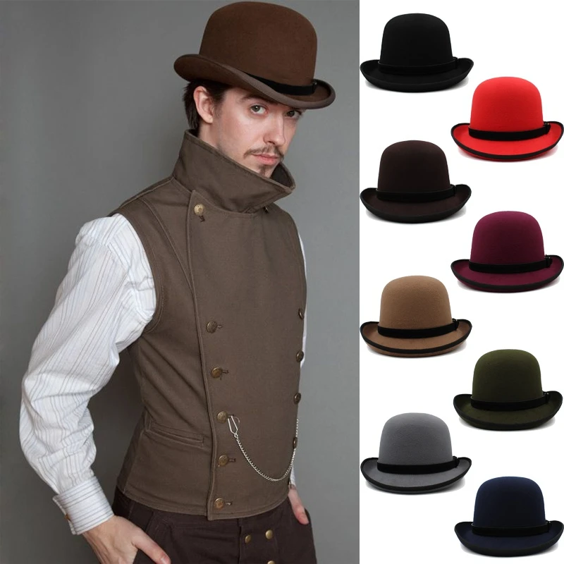 Mężczyźni kobiety owalne Top klasyczna wełna melonik Roll Rim Derby Cap Sunhat Party Street Style regulowany rozmiar US 7 1/8-7 3/8 UK M-L