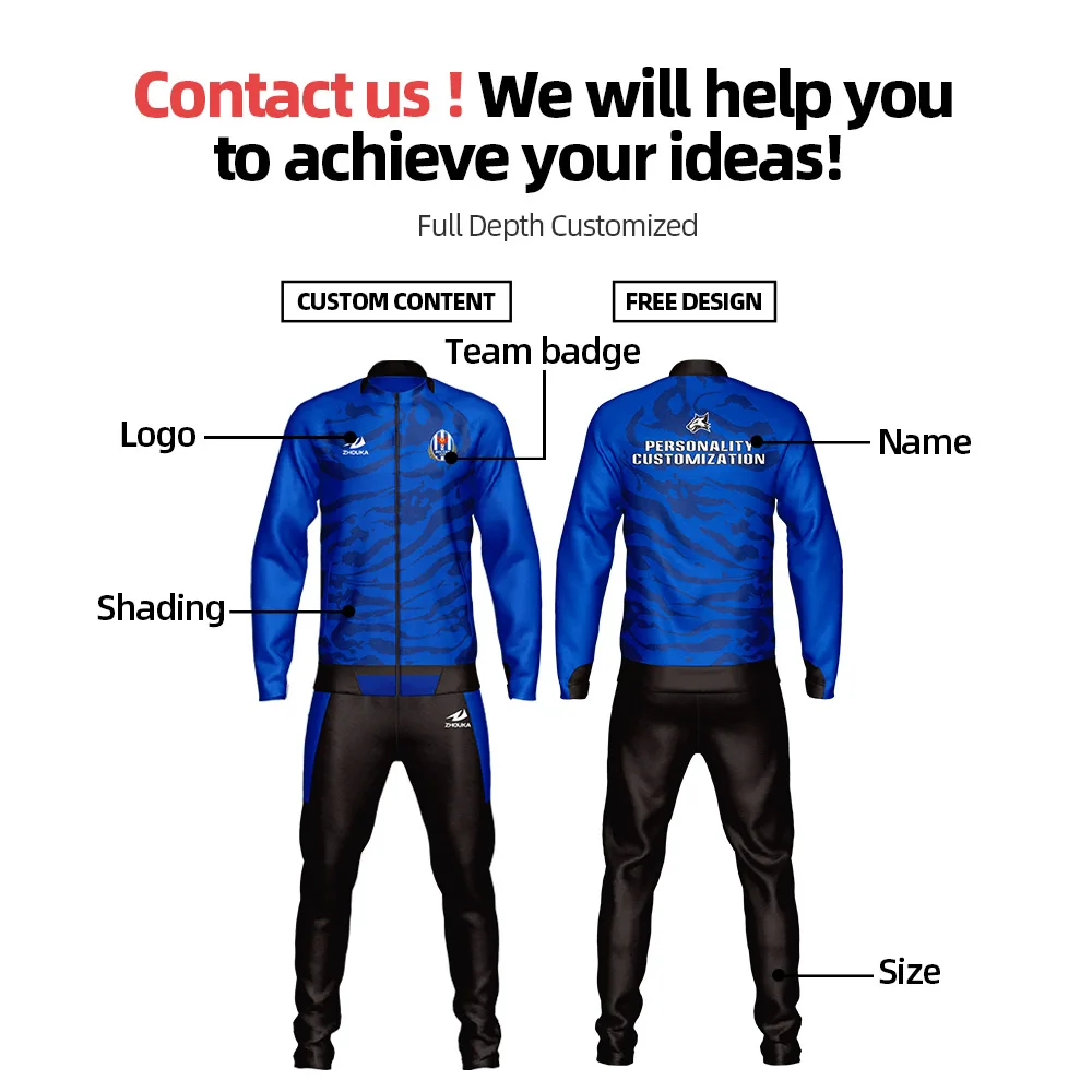Custom Men Tracksuit Soccer Sets Training Suit Design Your Own Long Zipper Football Uniform Sublimation Sportswear Jogging Suit image 2