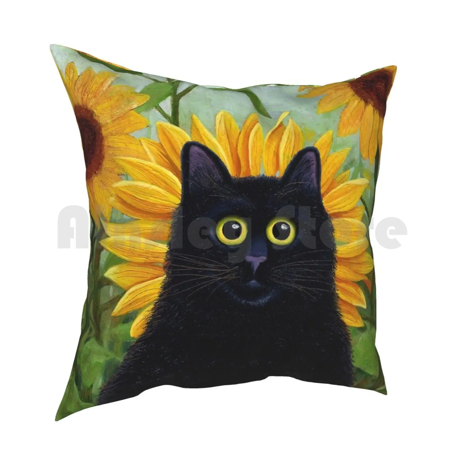 Dan De Lion With Sunflowers Pillow Case Printed Home Soft DIY Pillow cover Black Cat Cats Sunflowers Dandelion Flowers