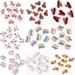 40Pcs/Lot Mini Cute Car School Bus Floating Charms Fire Truck  Pendant Locket Necklaces Jewelry Supplies