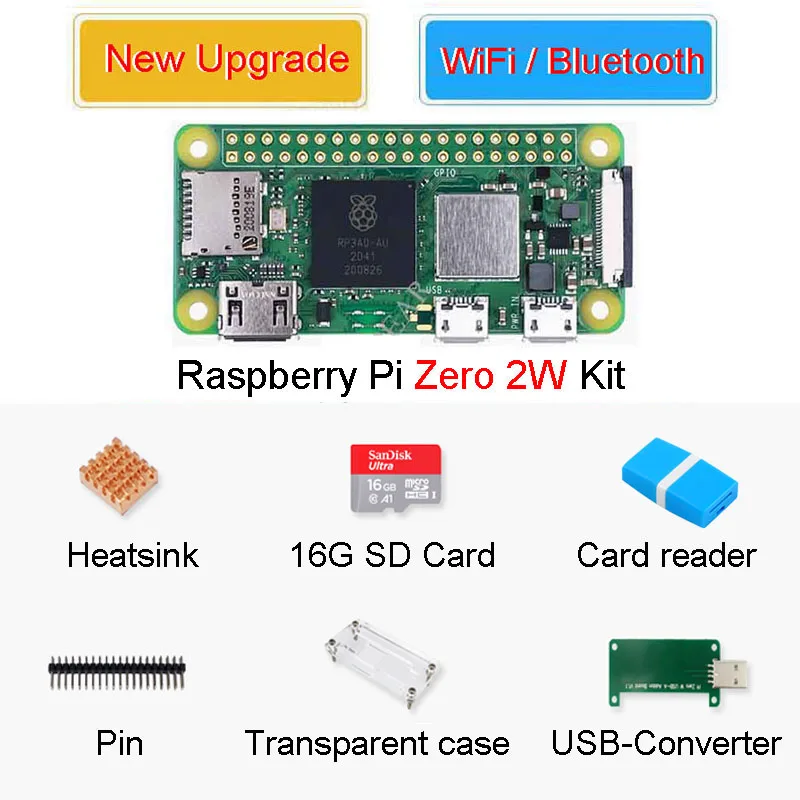 Raspberry Pi Zero 2 W Development Board RPI PI0 2W KIT, Case, Heatsink