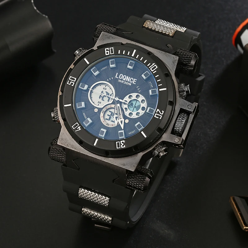 LOQNCE-reloj militar multifunción para hombre, cronógrafo de cuarzo resistente al agua hasta 30m, con esfera grande, para deportes al aire libre