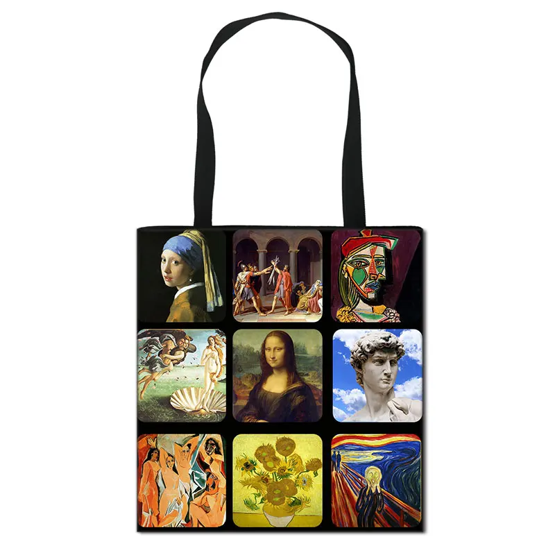 Oil Painting Tears / Kiss Shoulder Bag Women Fashion Famous paintings Handbag Ladise Canvas Shopping Bag Big Capacity Totes