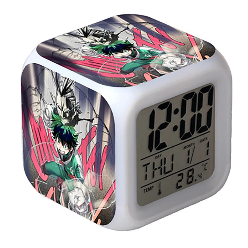 My Hero Academia Toys LED Touch Multi-function Cartoon Mini Alarm Clock Seven Color Night Watch Led Clock Fans Children Gift