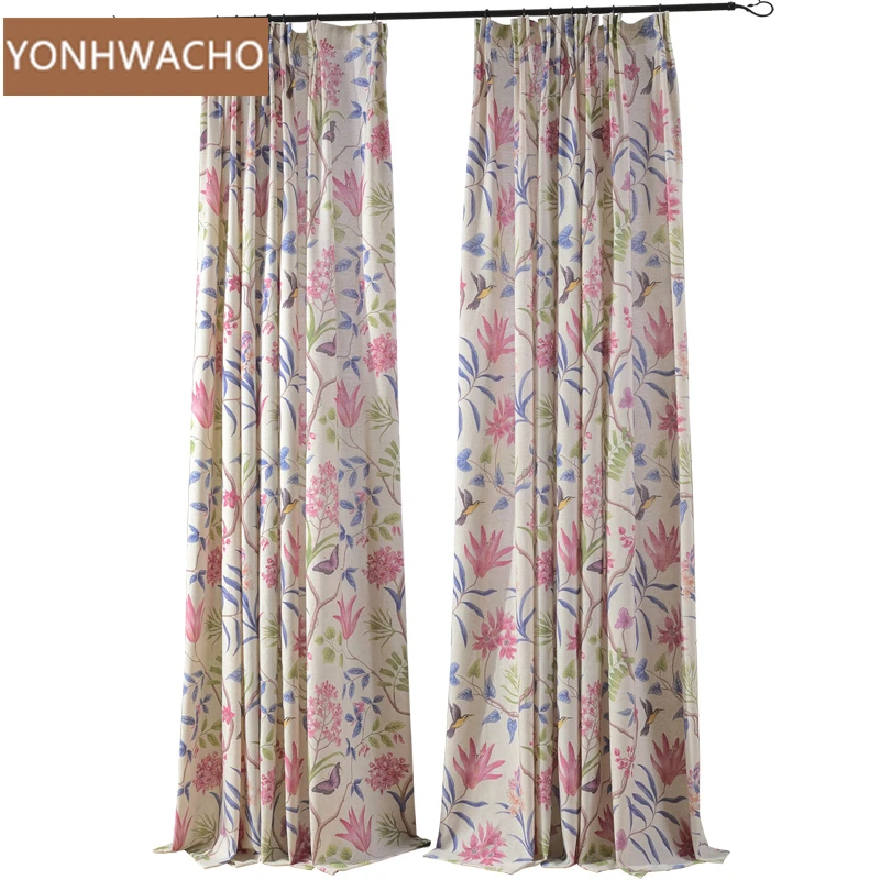 

Custom curtain Fashionable American Country Linen Fabric Small Fresh Pastoral cloth blackout curtain tulle panel C306