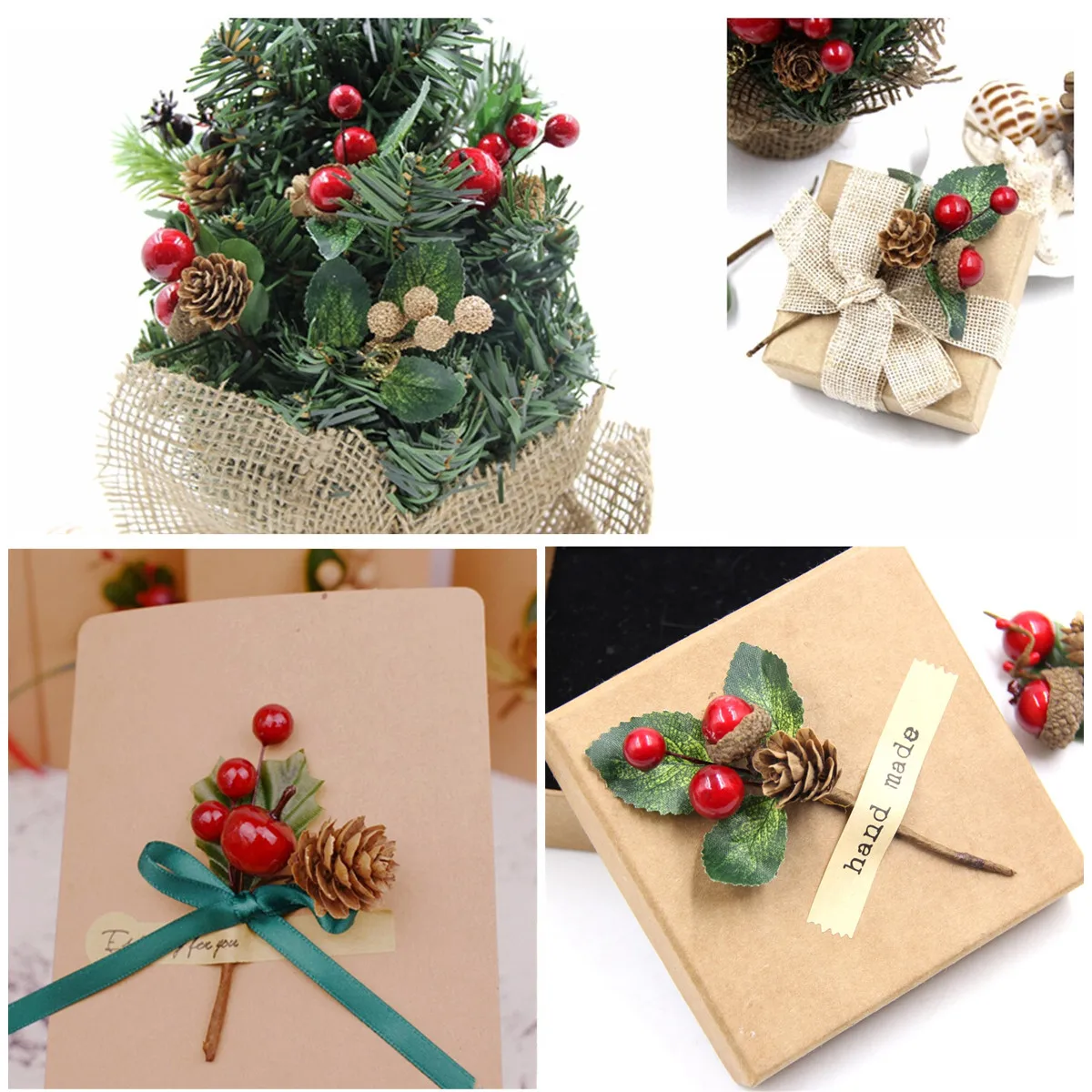 14 Pcs Artificial Flower Christmas Pine Picks with Red Berries and Pine Cones Christmas Decoration for Home Floral Decor Craft