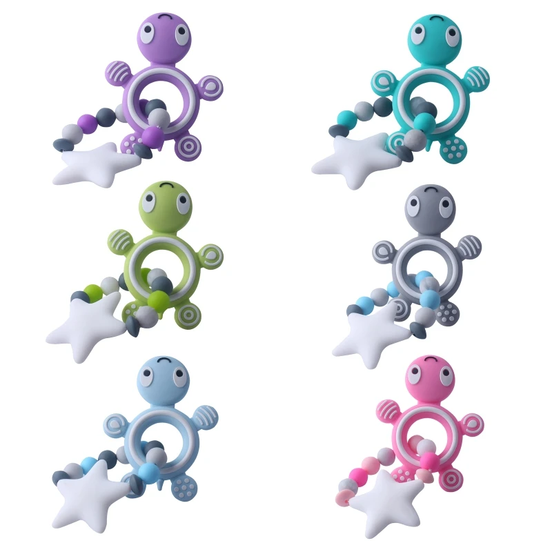 

2024 New Baby Teether Turtle Teething Ring Bracelet Nursing Chewing Toy Silicone Beads Molar Soother Newborn Toys