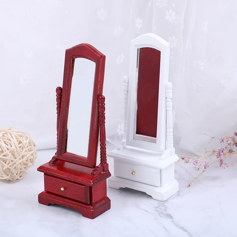 1:12 Mini Doll House Full-Length Dressing Mirror Model With Drawer Accessory Room Furniture Toy For Kids Dollhouse Accessories