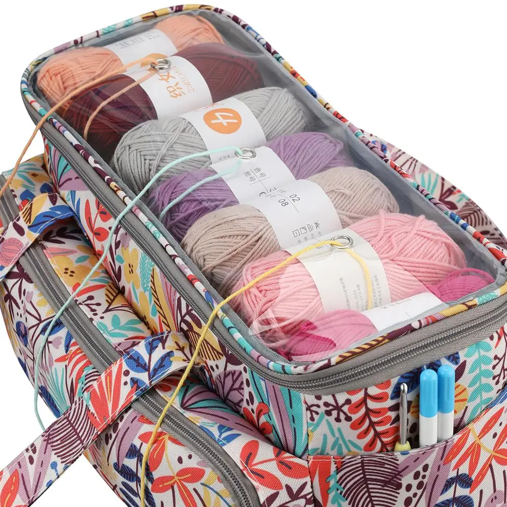 2025 Yarn Storage Bag With Maple Leaves Knitting Tote Bag Orange Square Bag for Thread Wool Yarn Crochet Hooks Knitting Needles - Image 2