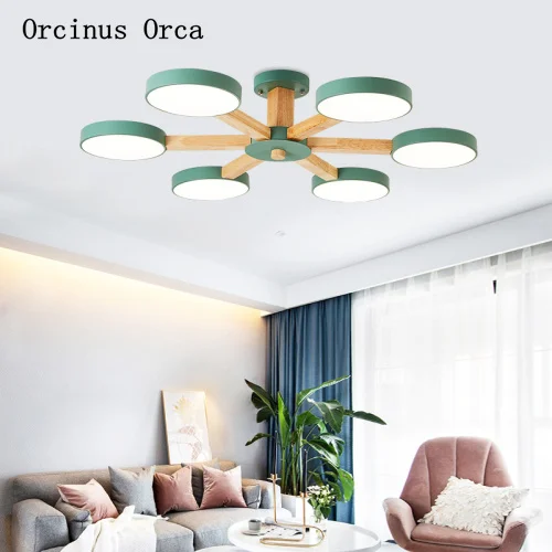 

Nordic living room lamp modern simple makaron solid wood ceiling lamp creative bedroom dining room color ceiling lamp