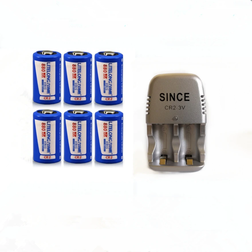 6pcs Large capacity 880mAh 3v CR2 rechargeable battery lithium-ion battery + 1PCS CR2 battery smart charger