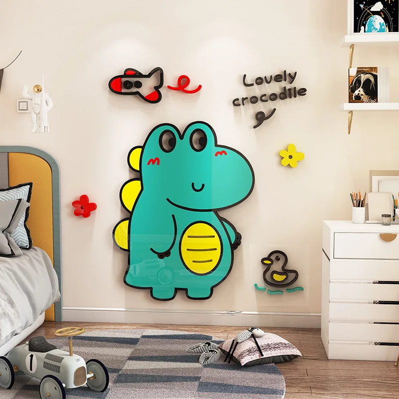 WS216 Cute dinosaur children's room wall decoration boys and girls room layout bedroom bedside cartoon 3D wall sticker