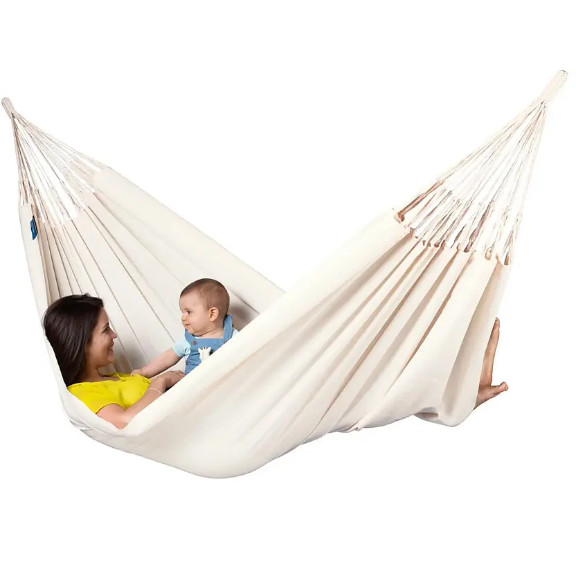 Reinforced end loop suspension on white canvas hammock