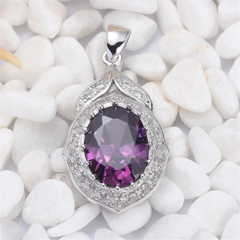 Eulonvan Luxury Engagement Wedding 925 sterling silver Jewelry & Accessories pendants women charms Purple Cubic Zirconia S-3752