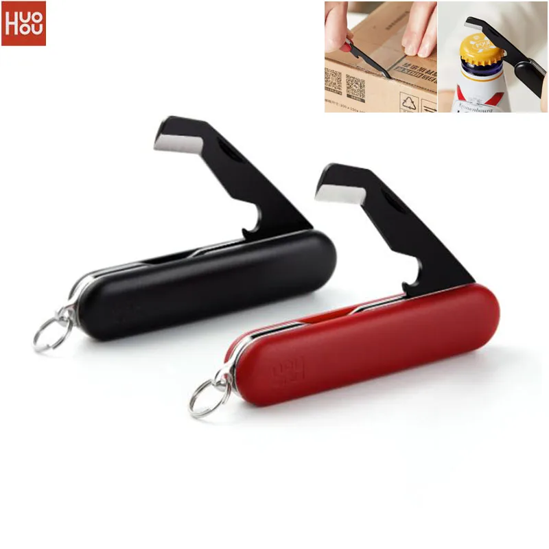 2024 Huohou Mini Folding Box Opener Beer Open Stainless Steel Multi-function Knife Portable Open Package Sharp Cutter Camp Tool