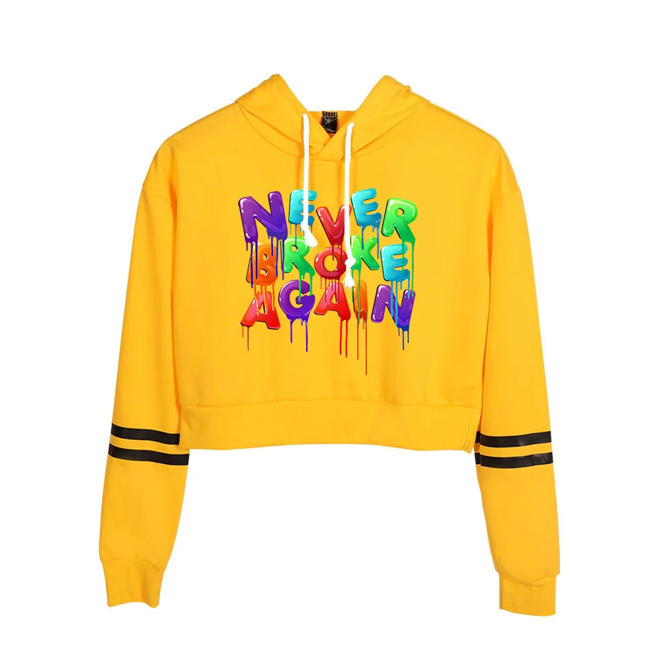 YoungBoy Never Broke Again Yellow Crop Top Hoodie Harajuku Cropped Sweatshirt Streetwear Hip Hop Long Sleeves Pullover Tops