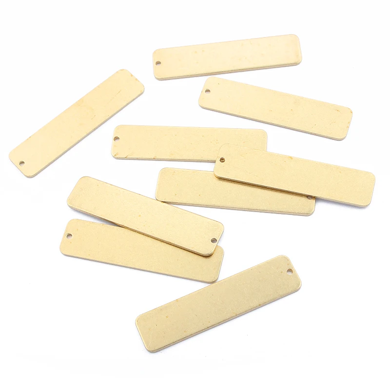 20Pcs Raw Brass Flat Rectangle Stamping Blank Hanging Tags Charms Pendant 1mm Hole For Earring Necklace DIY Jewelry Making