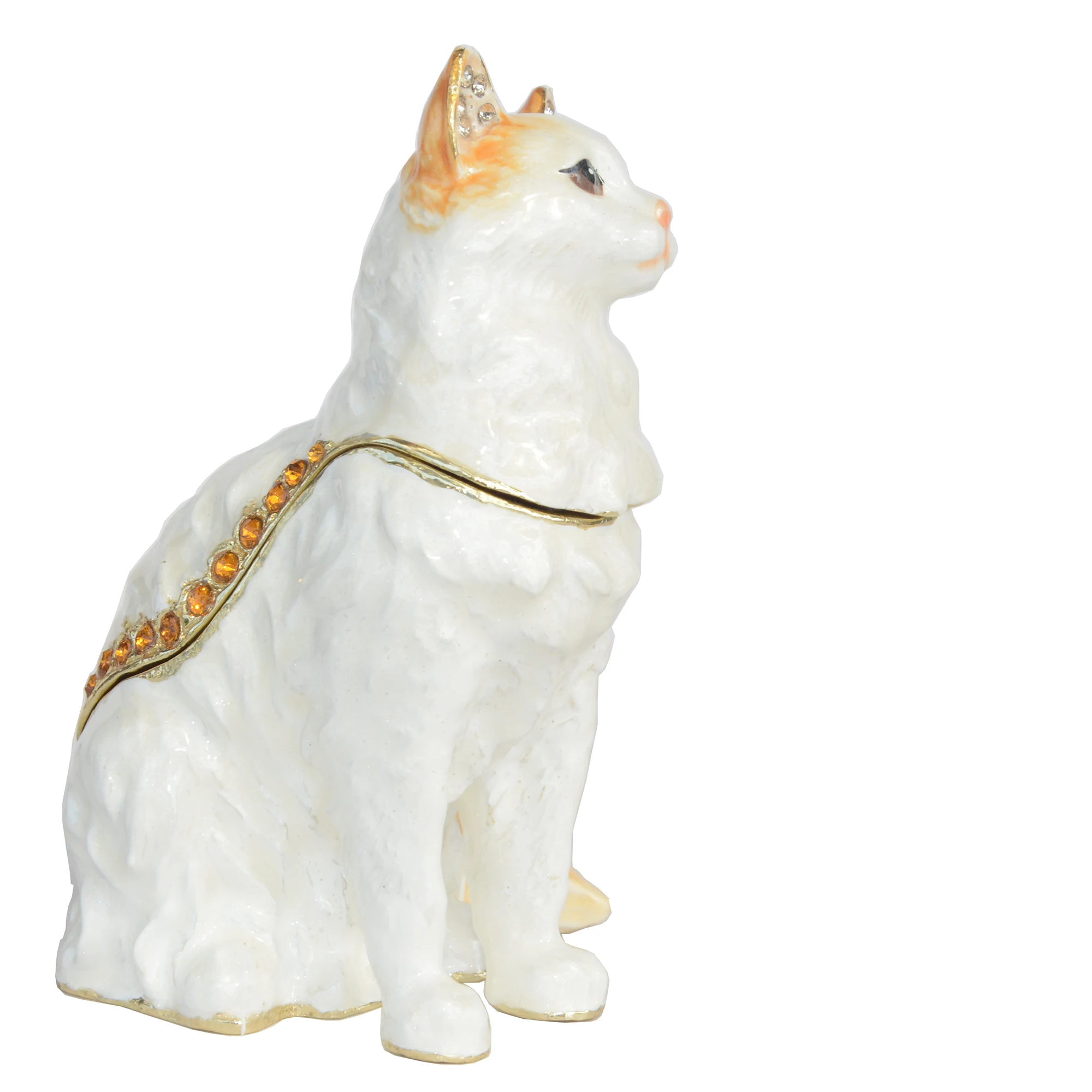 Persian Cat Sitting Trinket Jewelry Box, Metal Tabletop Decoration Ring  Earring Necklace Holder