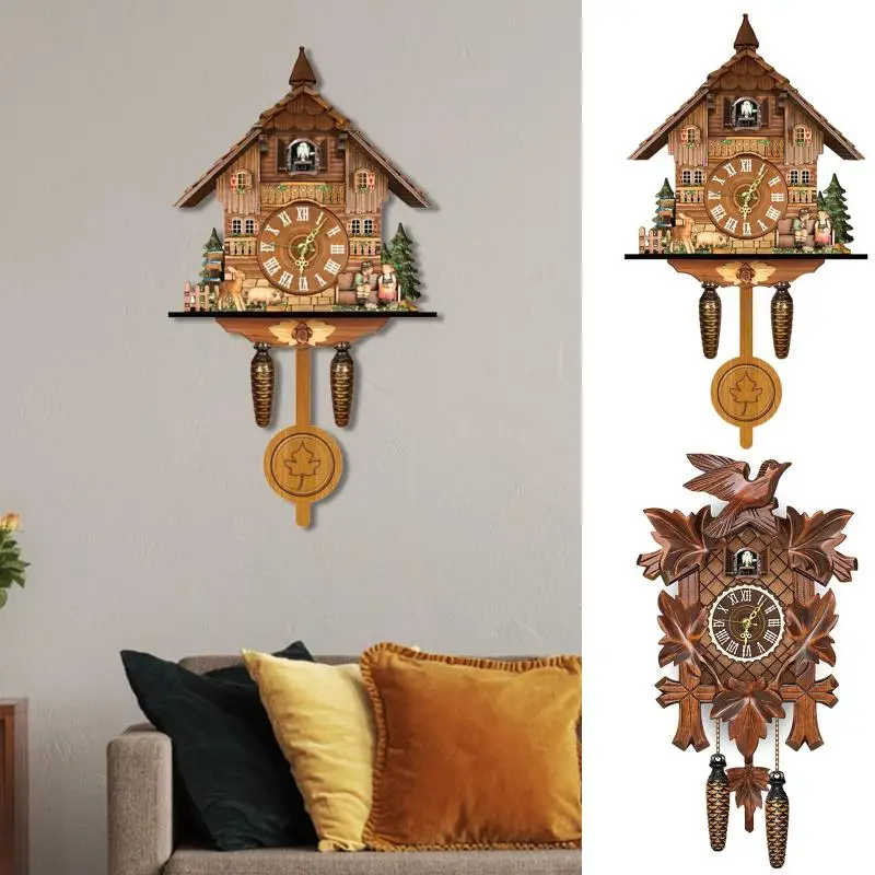 

German Black Forest Cuckoo Clock Retro Vintage Nordic Style Wooden Cuckoo Wall Alarm Clock Home Decoration for Living Room