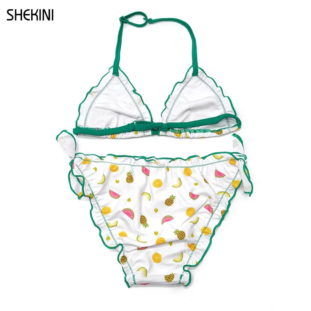 

SHEKINI Girls Halter Triangle Bikini Ruffled Trim Bottom Cute Two Piece Swimsuits Children Beach Bathing Suits Teen Swimwear