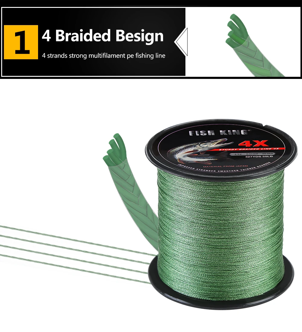 FISCH KÖNIG 300M/500M Geflochtene Draht PE Geflochtene Angelschnur 0.4 #-6.0 #0,10mm-0,40mm 8-60LB 4 Stränge PE Multifilament Angelschnur – Detail 3