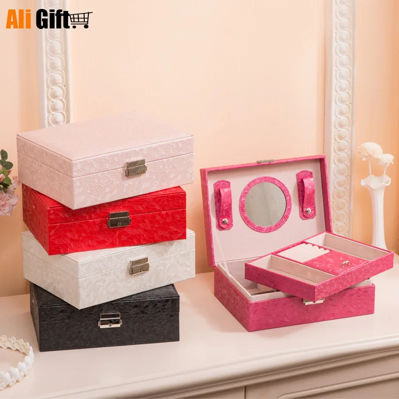 

Pu Leather Jewelry Box European Wood Lock Jewelry Box Jewelry Collection Box Customized Portable Multi-Layer Dressing Case