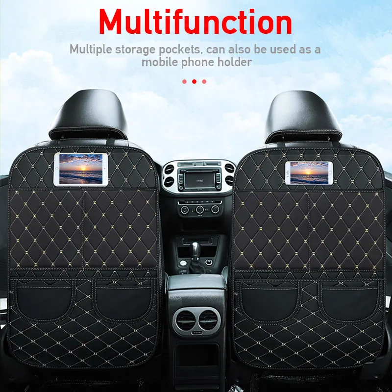 SEAMETAL Car Seat Back Protector PU Leather Car Anti Kick Mat