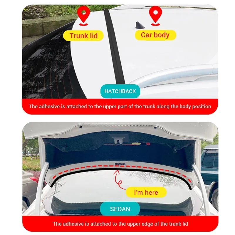 Car Trunk Lid Gap Filler Adhesive Strip Universal Rubber Trunk Sealants Strip Anti Dust Waterproof Accessories For SUV Hatchback
