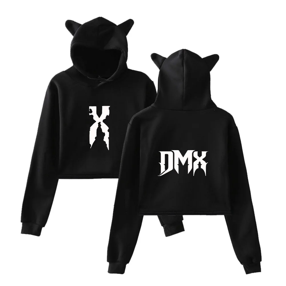 

R.I.P Rapper Hip Hop Dark Man X DMX Crop Top Hoodie Long Sleeve Harajuku Cropped Sweatshirt Kawaii Cat Ear Pullover Women Tops