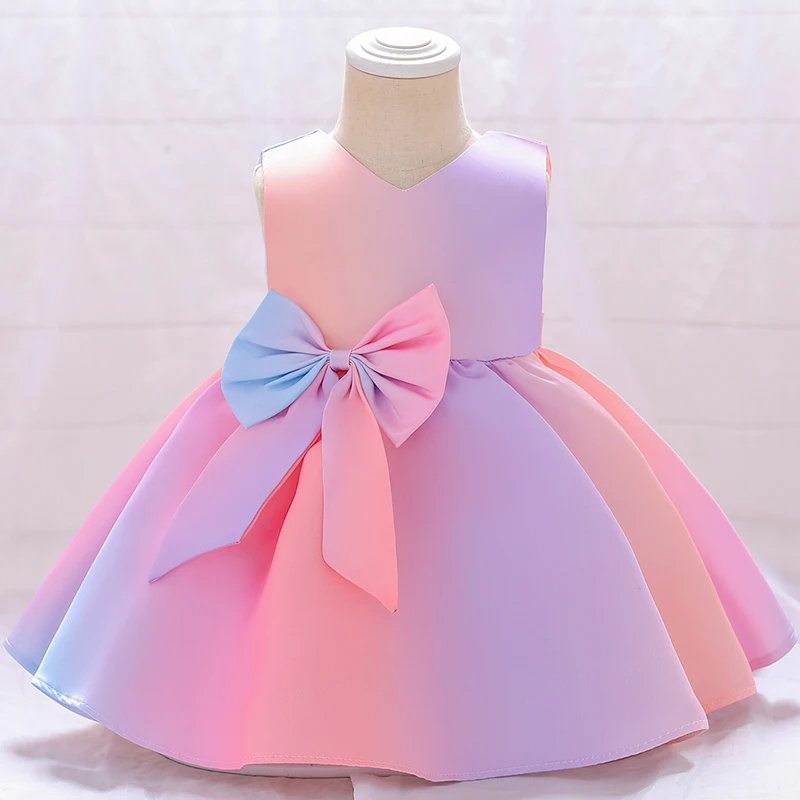 Colorful Baby Flower Tutu Gown Wedding Party Bow Princess Girl Dress Inafnt Pink 1st Birthday Formal Gala Kids Clothes Vestidos