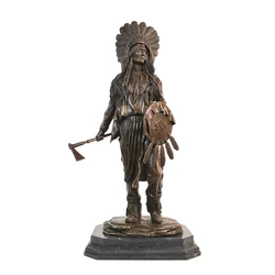 American Indian Warrior Statue Sculpture Hot Casting Bronze Vintage Male Amerind Art Home Decor Gift Large