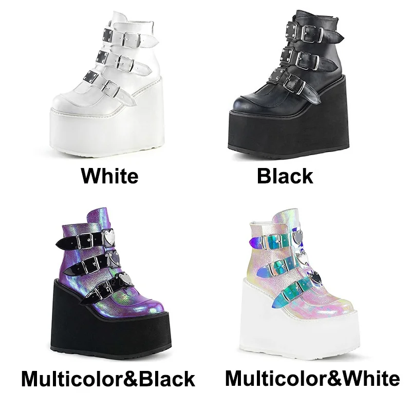 INS Hot Brand High Thicken Platform Ankle Boots Women PVC Strap Decorating Buckle High Wedges Shoes Women Boots Mixed Colors