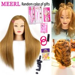 MEERL-Cabeza de Maniquí de pelo largo para práctica de peluquería, cabeza de Maniquí de cosmetología con pelo 80% Real, corte trenzado, 26 pulgadas