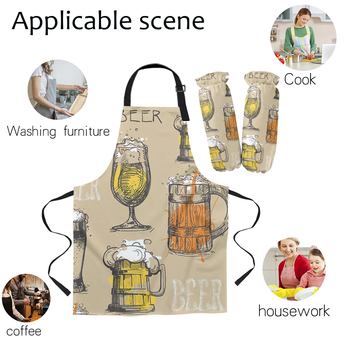 Kitchen Cooking Apron Cuff Vintage Text Beer Glasses Home Sleeveless Aprons for Men Women Kids Baking Accessories