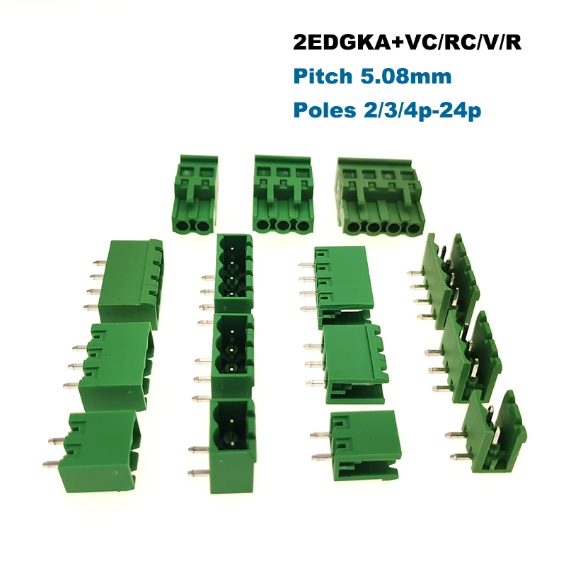 

10Pcs Pluggable PCB Screw Terminal Block Connector Pitch 5.08mm 2/3/4/5/6/7/8/9/10P Male Female 2EDGKA/VC/RC/V/R Plug-in Bornier