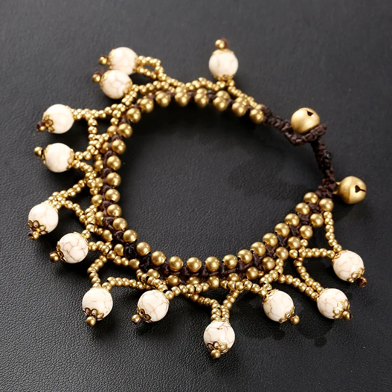 

Bohemian Semi-precious Stone Pendant Copper Beads Malachite Fashion Women's Bracelet Hand-woven Beach Yoga Bracelet Jewelry