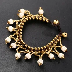 Bohemian Semi-precious Stone Pendant Copper Beads Malachite Fashion Women's Bracelet Hand-woven Beach Yoga Bracelet Jewelry