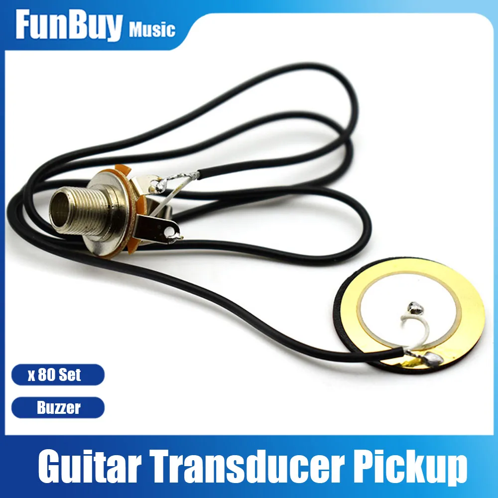 80pcs Buzzer Guitar Pickup Transducer Prewired with 6.35mm Output for Acoustic Guitar Ukulele Cigar Box Guita