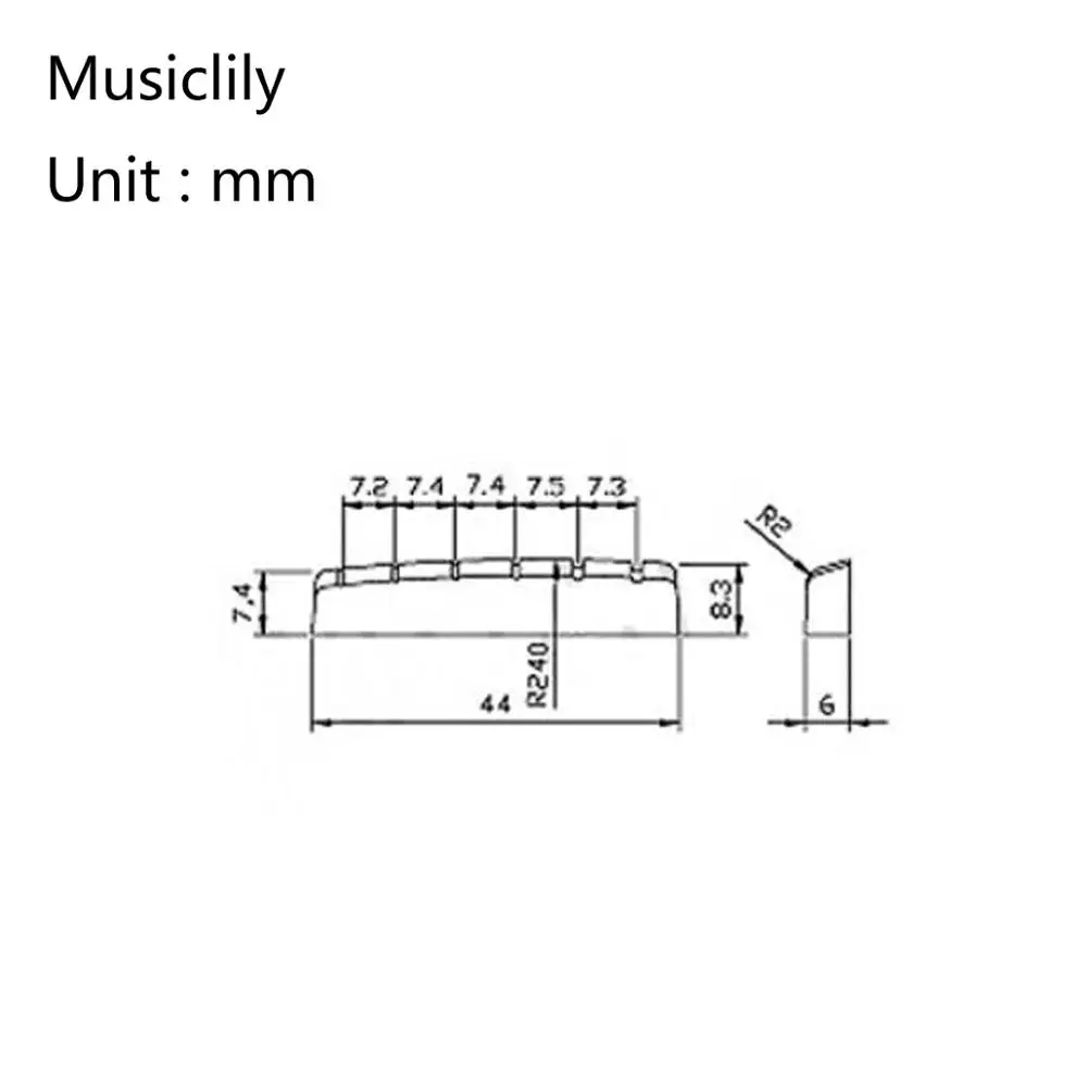 Musiclily Pro Urea Resin Plastic Slotted 44mm Electric Guitar LP Nuts Flat Bottom for 6-string Les Paul Guitar, White (Set of 2)