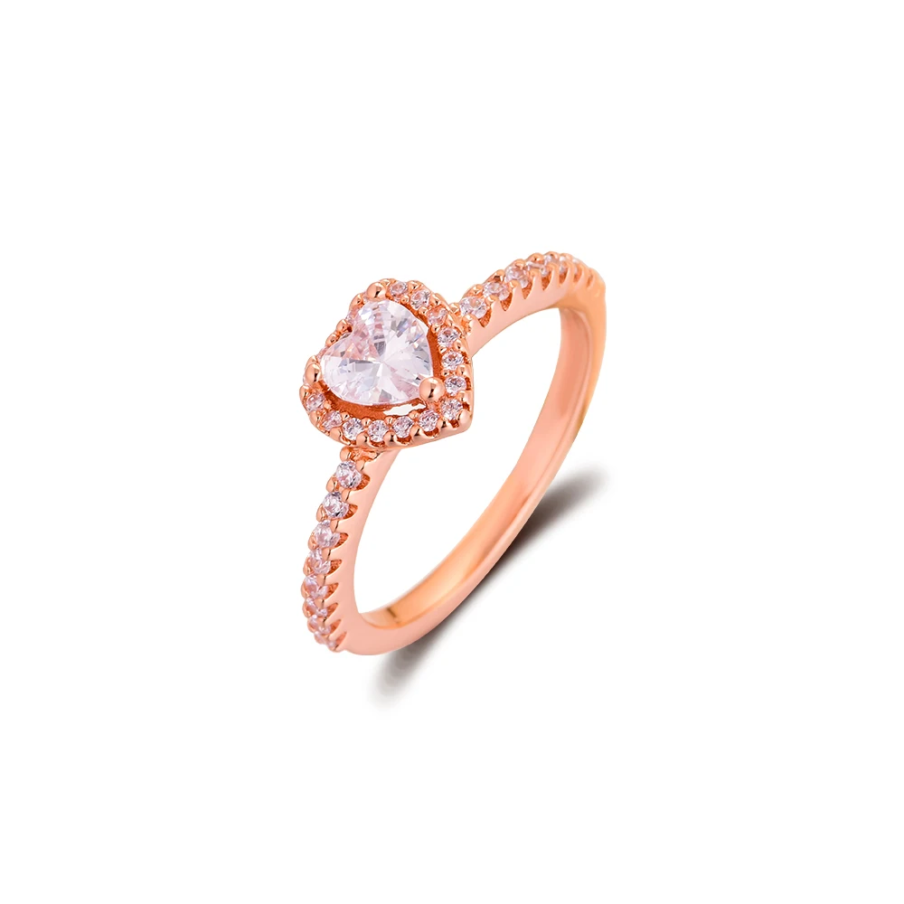 

Rose Sparkling Elevated Heart Ring Rose Gold Jewelry Fashion Woman Rings For Jewelry Making 2020 New Winter Ring