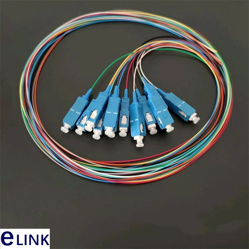 

12 colored SC pigtail 1M 1.2M 1.5mtr SM 9/125um 0.9mm optical fiber cable ftth A class ferrule top quality factory supply ELINK