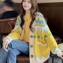 Cardigan Women Autumn Vintage Fashion Loose Popular L-4XL Leisure All-match V-neck Single Breasted Sweaters Female Pockets Ins