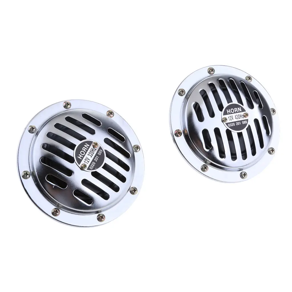 1 Pair 118Db Car Motorcycle Waterproof Horn Chrome Disc Type Hi  Low  Horn Set 415/350 Hz