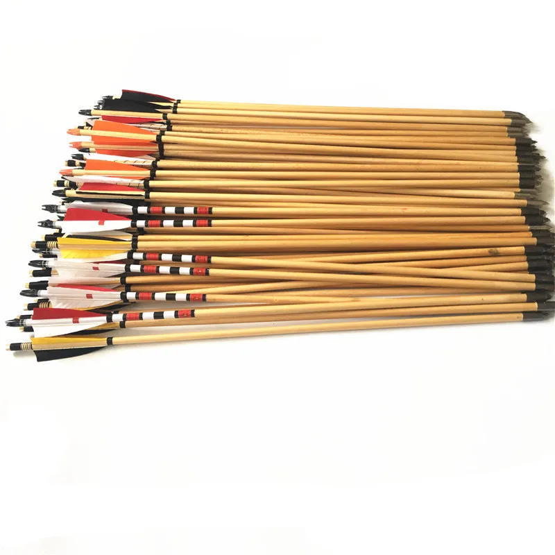 6/12pcs Archery Hunting wooden Arrows Longbow  Lenght  32inches 5\'\' Turkey  Feather OD 8.5mm wooden shaft  Shooting