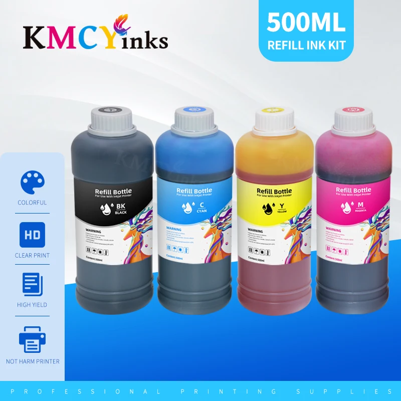 KMCYinks 500ml Bottle Refill Dye Ink For HP Designjet 500ps 800 4000 5000 T620 T770 T790 T1110 T1300 T2530 Z2100 Z3200 Printer